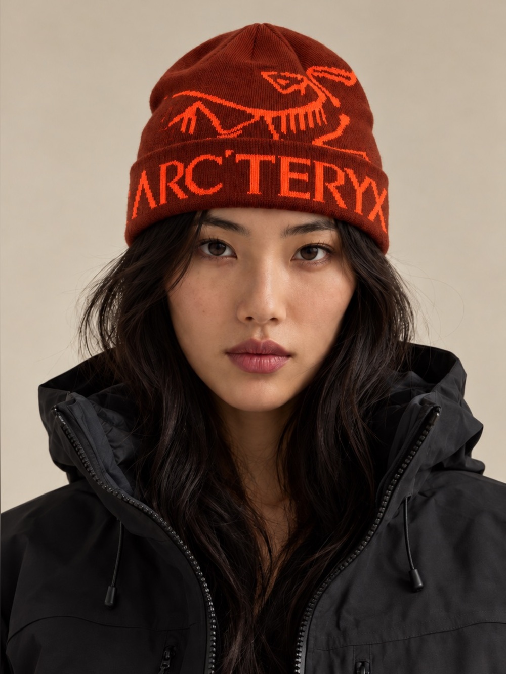 Arc’teryx Rust Orange Bird Head Knit Cuffed Beanie Toque Winter Ski Hat